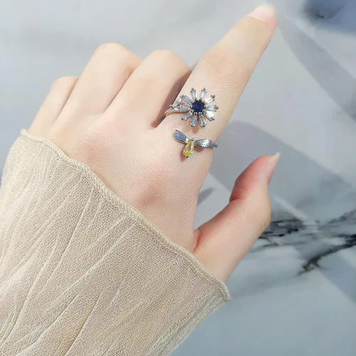 Miniatura 93 de Anillo de plata 925, anillos de plata ajustables para mujer, anillos de pulgar abiertos, anillos de circonio, anillos ajustables, anillos abiertos