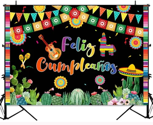 Miniatura 2 de Telón de fondo de Feliz Cumpleaños, fiesta mexicana, decoración de fiesta de feliz cumpleaños, Cinco de Mayo, Taco, carnaval, fotografía, fondo