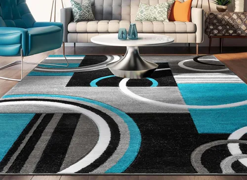 Miniatura 8 de Alfombra de felpa con círculos geométricos grises y rojos de Well Woven - Galaxy Waves (60010), Poliéster & Mezcla de poliéster