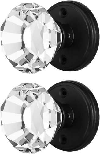 Miniatura 14 de Balin Designs - Perilla de puerta de cristal negro con cerradura, juego de perillas de puerta de vidrio para privacidad interior, manija decorativa