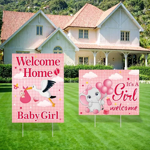 Miniatura 8 de 2 carteles decorativos de bienvenida para el patio del bebé, niño y niño, con estacas, diseño de elefante azul para baby shower, suministros