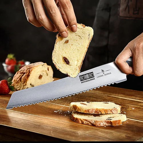 Miniatura 5 de HOSHANHO Cuchillo de pan de 8 pulgadas, cuchillo de pan serrado japonés de acero inoxidable de alto carbono, cuchillo profesional para cortar pan