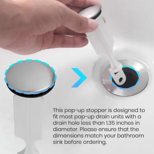 Miniatura 3 de (Paquete de 2) Tapones emergentes para lavabo de baño - con acabado de níquel cepillado - Se adapta a la mayoría de diseños de tapones emergentes