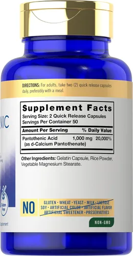 Miniatura 2 de Carlyle Vitamina B5 de ácido pantoténico 1000 mg 100 cápsulas Suplemento sin OMG, sin gluten