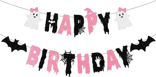 Banner de cumpleaños de Halloween, guirnalda con temática de fantasma, suministros de decoración de fiesta, 6.83 x 1 pulgadas para un ambiente