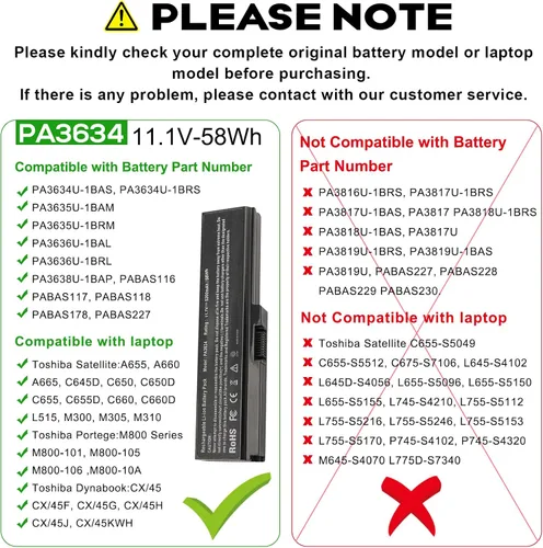 Miniatura 2 de PA3634U-1BAS - Batería para portátil Toshiba Satellite A665 C655 L645 L645D L650 L650D L655 L655D L670 L675 M300 M301 M305 M505 U405, p/n PABAS22 8