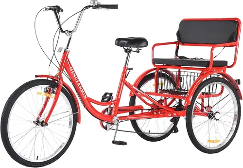 Miniatura 9 de Triciclo para adultos de 7 velocidades, bicicletas de 3 ruedas con asiento trasero, triciclo para adultos de 20/24 pulgadas, ruedas bajas con cesta