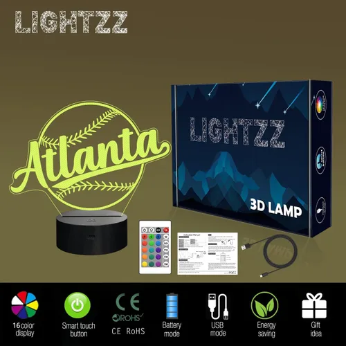 Miniatura 7 de Regalos de béisbol, luz nocturna de béisbol, lámpara de ilusión 3D para regalo de niños con 16 colores cambiantes, control remoto, iluminación