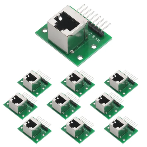Kit de adaptador de PCB de ángulo recto RJ45 de 10 piezas con cabezal de 8 pines, enchufe Ethernet vertical para proyectos de audio y redes DMX512,