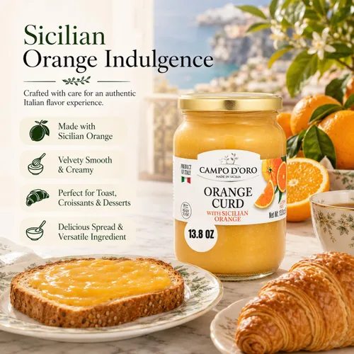 Miniatura 4 de CAMPO D'ORO - Cuajada de naranja siciliana, 13.8 oz (390 g), hecho con jugo de naranja fresco, huevos y mantequilla, producto de Italia, 100%