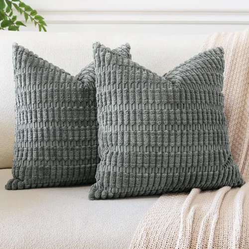 Miniatura 34 de OTOSTAR - Paquete de 2 fundas de cojín decorativas de pana suaves y a rayas estilo boho, fundas de cojín cuadradas para decoración del hogar, fundas