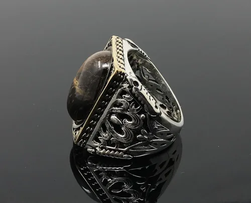 Miniatura 5 de KAR Anillo grande de plata de ley 925K con sello de ojo de tigre I1P