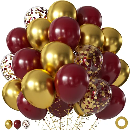 Miniatura 25 de Globos rojos y negros, 60 globos de oro rojo y negro de 12 pulgadas con globos de confeti dorado para graduación, Año Nuevo, películas de casino
