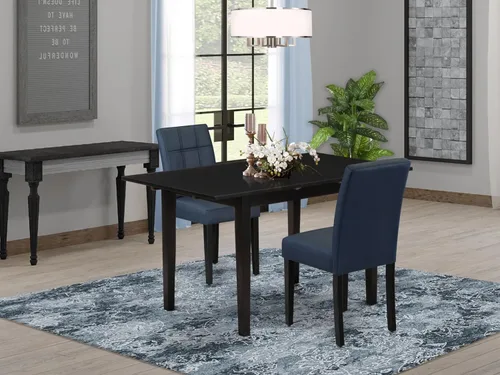 Miniatura 2 de East West Furniture NFAS3-BLK-09 - Juego de mesa de cocina de 3 piezas, incluye una mesa de madera y 2 sillas acolchadas de tela de poliéster azul
