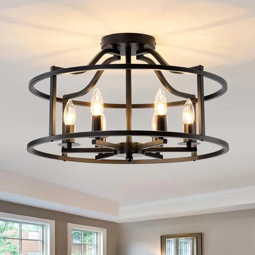 UOFUS Lámpara de techo negra de 6 luces de metal para comedor, moderna, industrial, semiempotrada, para cocina, isla, dormitorio, entrada, pasillo,