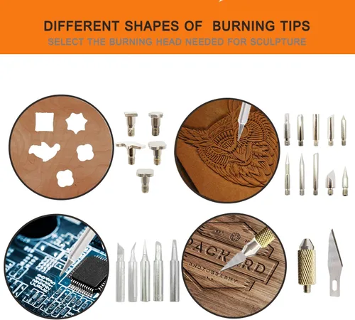 Miniatura 4 de Kit de combustión de madera, 110 piezas de herramienta de combustión de madera con temperatura ajustable de 200 a 788.0 °F, quemador de madera
