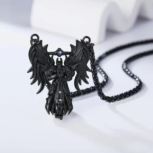 Miniatura 2 de YAMI Collar de alas angulares para hombre, ángel de la guarda, dragón, cuervo, pulpo, collar de anime, collar de acero inoxidable 316