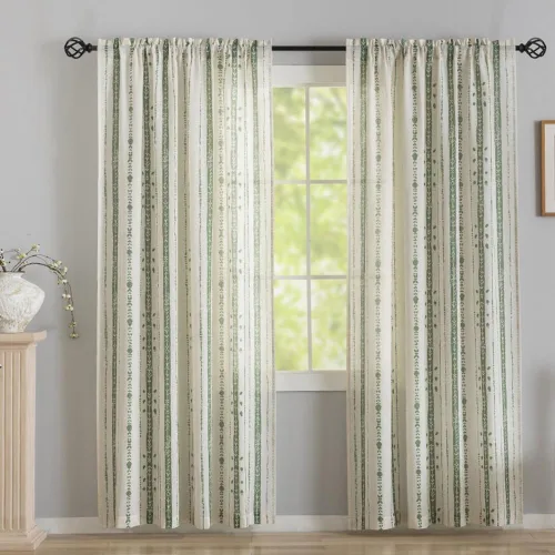 Miniatura 13 de Juego de 2 paneles de cortinas de lino bohemio, cortinas de semi privacidad para sala de estar, cortinas rústicas de campo de 54 pulgadas de largo