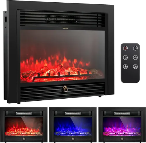 Miniatura 12 de Tangkula Calentador eléctrico de chimenea de 18 pulgadas, inserto de chimenea empotrado con llama regulable de 7 colores, calefacción de 750 W/1500