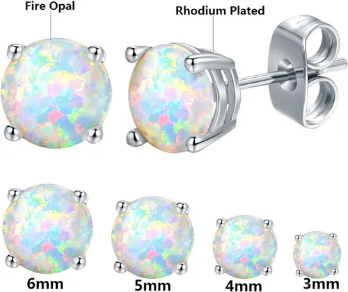 Miniatura 2 de Gemsme - Pendientes redondos de ópalo blanco de 0236 in chapados en oro blanco de 18 quilates para mujer