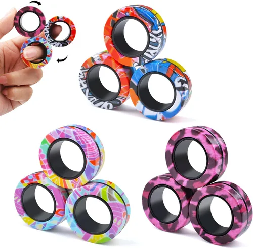 Cevioce Juego de 9 Anillos Magnéticos Fidget, Juguetes Fidget Magnéticos para TDAH y Ansiedad para Adultos, Anillos Fidget Spinner para Alivio,