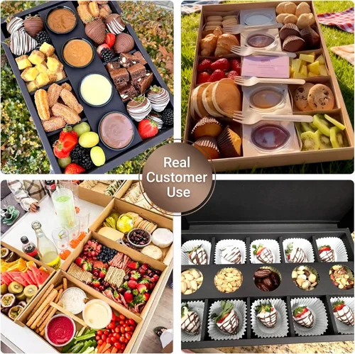 Miniatura 11 de Caja de pastelería desechable de 8 compartimentos con tapas, 10 unidades, caja negra dividida para panadería con soporte para inmersión para 4-6