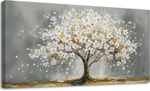 Miniatura 10 de SLYCAY Lienzo grande con árbol de la vida dorado para pared, pintura de paisaje, naturaleza, nieve, montaña, lago, paisaje, decoración de pared