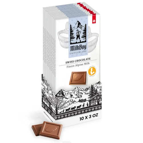 Miniatura 10 de Barritas de chocolate Milkboy Swiss Chocolates - Chocolate premium suizo de leche alpina - Chocolates suaves europeos de leche en regalo - Cacao