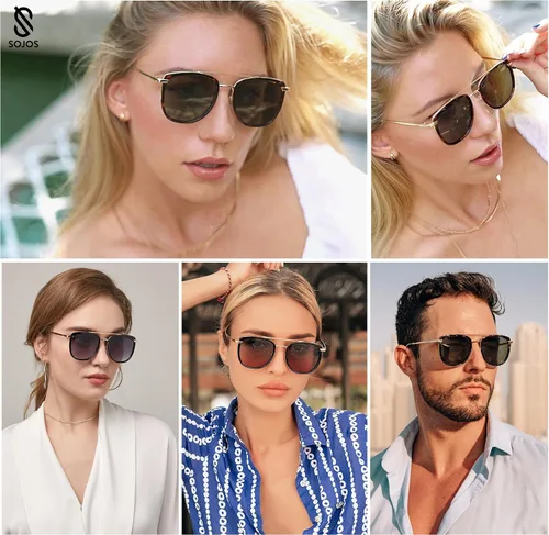 Miniatura 2 de SOJOS Gafas de sol polarizadas cuadradas estilo aviador retro para mujeres y hombres, gafas de sol vintage para mujer, UV400 SJ2180