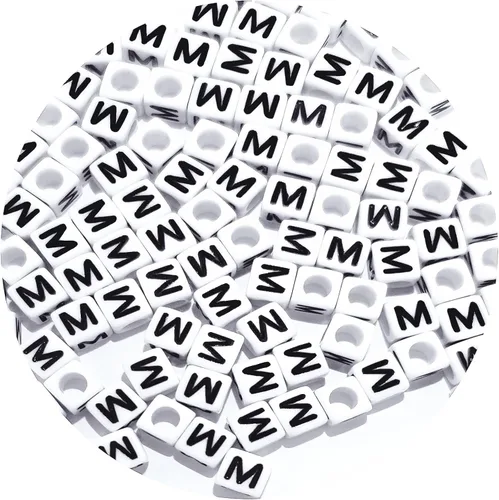 Miniatura 47 de Cuentas cuadradas de letras acrílicas de 0.236 x 0.236 pulgadas, cuentas A del alfabeto para pulseras, joyería, llavero DIY, 100