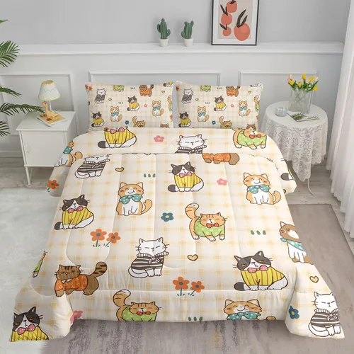 Miniatura 35 de Juego de ropa de cama Kawaii de fresa para niñas, juego de ropa de cama con patrón de cuadrícula rosa con 1 edredón y 2 fundas de almohada