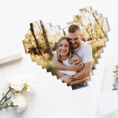 Miniatura 4 de Bloque de fotos de ladrillo de construcción de corazón personalizado, rompecabezas de imagen personalizado para parejas, familia o amigos, día