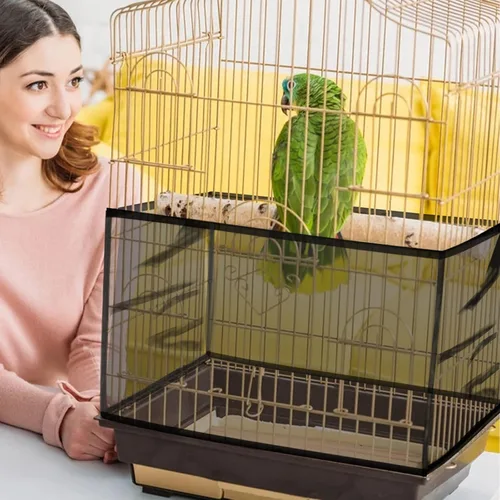 Miniatura 5 de Daoeny Cubierta grande para jaula de pájaros, protector de semillas para jaula de pájaros, red de malla de nailon suave y aireada ajustable, Negro