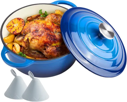 Miniatura 11 de Horno holandés de hierro fundido esmaltado de 6 cuartos de galón con tapa, asas dobles grandes, apto para horno hasta 500 °F, olla redonda clásica