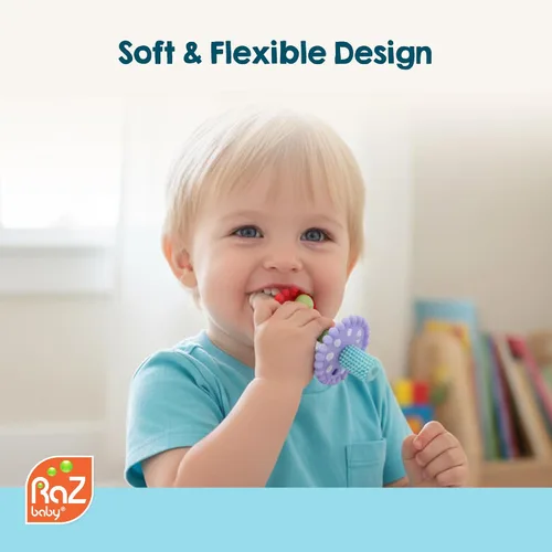 Miniatura 3 de RaZbaby Chompy Varita de Dentición – Tubo de Dentición para Bebé de Silicona Suave y Hueco para Dientes Delanteros y Molares Traseros, Desarrollo