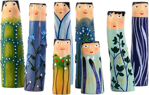 Jarrones de resina bohemios para la familia, 8 piezas de jarrones de resina bohemios para decoración del hogar, florero de cara de personaje,