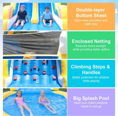 Miniatura 4 de Tobogán acuático inflable de grado comercial de 24 pies (L) para adultos y niños (toboganes dobles), toboganes acuáticos de PVC resistente