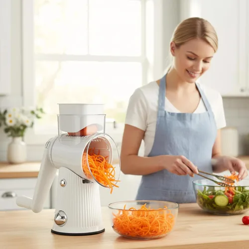 Miniatura 2 de TOPAA Rallador Rotativo de Queso con Mango Triturador de Verduras con 5 Cuchillas, Rebanador Redondo Mandolina y Picadora de Alimentos para Cocina