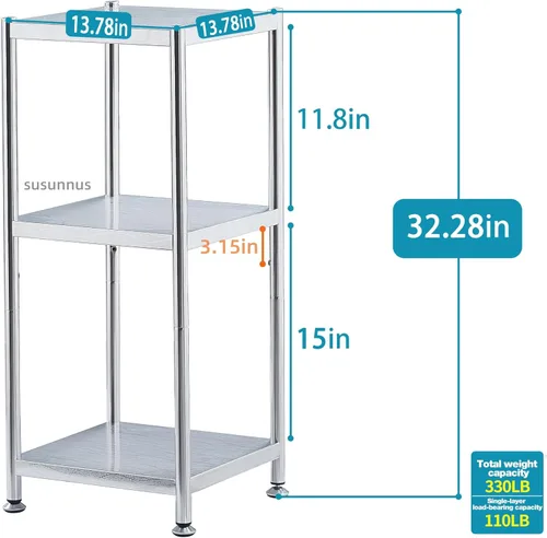 Miniatura 2 de susunnus Estantes de acero inoxidable de 13.8 pulgadas - 3 niveles, estante esquinero, estantes de almacenamiento, metal estrecho, estante de acero