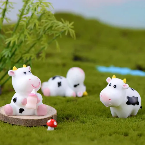 Miniatura 3 de 6 piezas de figuras de vaca para niños, lindos juguetes de animales, decoración de pasteles, vaca, hada, jardín, figuritas en miniatura, colección