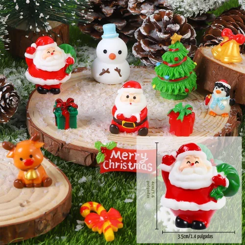 Miniatura 2 de DIYDEC 32 piezas de figuras en miniatura de Navidad, mini figuras de resina para esconder pequeños adornos de resina de Papá Noel, muñeco de nieve