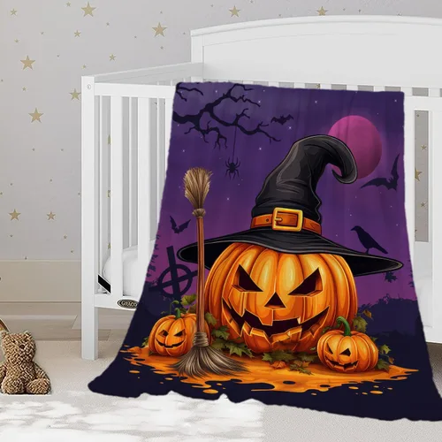 Miniatura 16 de YeeJu Manta de Halloween de calabaza espeluznante vintage para bebé y mascota, acogedora, suave y mullida, manta de forro polar de felpa para sofá