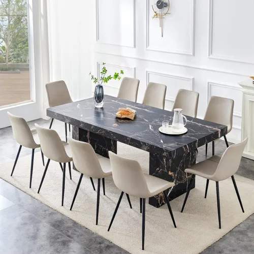 Miniatura 44 de gopop Rustic Modern 79" Rectangular Dining Table, Solid Wood Farmhouse Kitchen Table with Sturdy Legs, Wooden Dining Room Table for 6–10 People