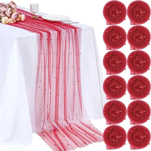 Miniatura 23 de LuoluoHouse Camino de Mesa de Perla para Centros de Mesa de Boda: Camino de Mesa de Perla de 10 pies, Decoración de Mesa de 29x120 Pulgadas de Tul