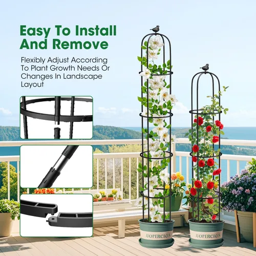 Miniatura 3 de Enrejado de obelisco de jardín de 6.2 pies para plantas trepadoras, tubo de metal inoxidable con revestimiento de plástico resistente, para jardín