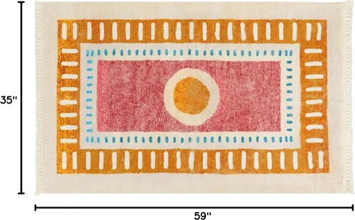 Miniatura 2 de Lukinbox Alfombra bohemia para sala de estar, 3 x 5 pies, lavable a máquina, alfombra de dormitorio, súper suave, antideslizante, color naranja