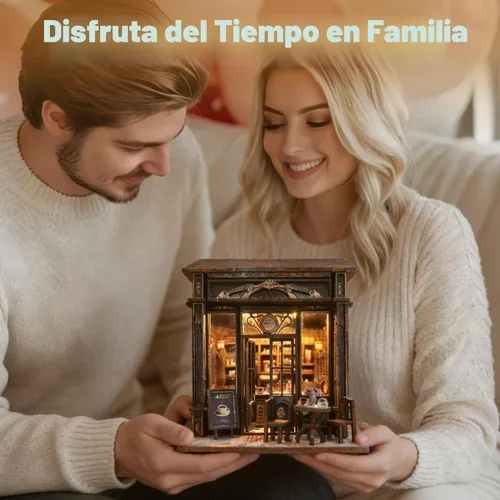 Miniatura 7 de Kit de rincón de libros para cafetería, kit de casa en miniatura con luz LED para adultos y adolescentes, rompecabezas de madera 3D, rincón