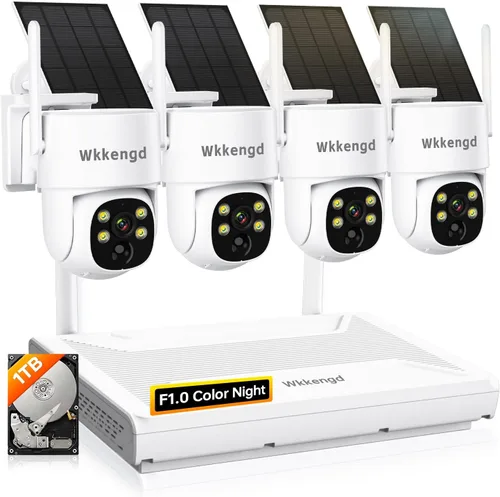 【Sin cables y color nocturno Aurora Lux】Cámaras solares de seguridad Wkkengd para exteriores, inalámbricas, sistema de cámaras PTZ de seguridad para