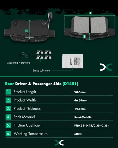 Miniatura 3 de SCITOO Kit de pastillas de freno semimetálicas D1451 reemplazo trasero para Acura TSX 2009-2010, para Honda para Accord 2008-2012