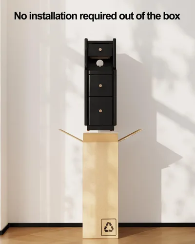 Miniatura 7 de Mesita de noche estrecha con 3 cajones, mesita de noche estrecha de madera maciza, color negro, moderna mesita de noche delgada para dormitorio